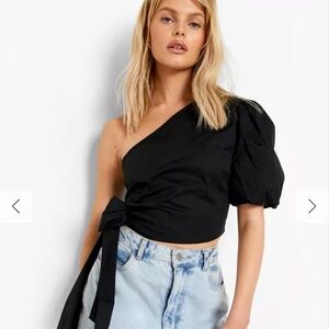 Boohoo Elegant Black Puff Sleeve Crop Top